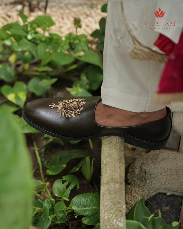 Dark Brown Loafer-Style Mojdi with Handwork – Best Seller