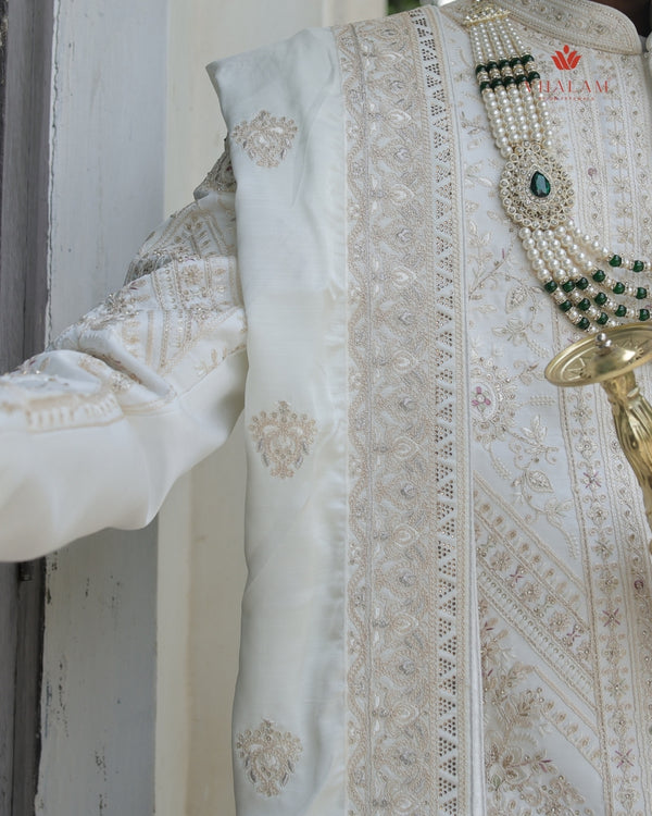 Ivory Groom Shawl with Fine Zari and Sequin Embroidery