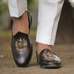 Dark Brown Loafer-Style Mojdi with Handwork – Best Seller