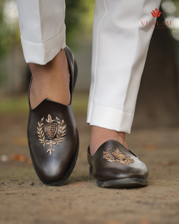 Dark Brown Loafer-Style Mojdi with Handwork – Best Seller