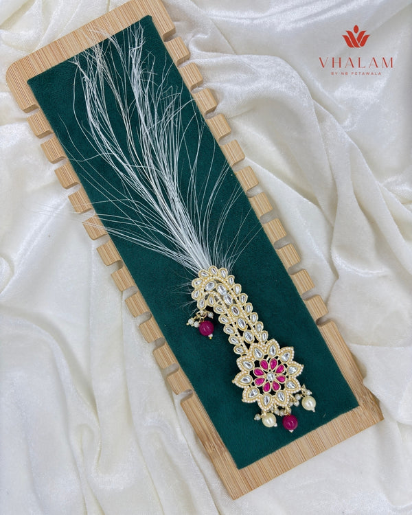 Pink Floral Kundan Wedding Turban Brooch