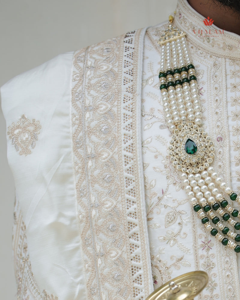 Ivory Groom Shawl with Fine Zari and Sequin Embroidery