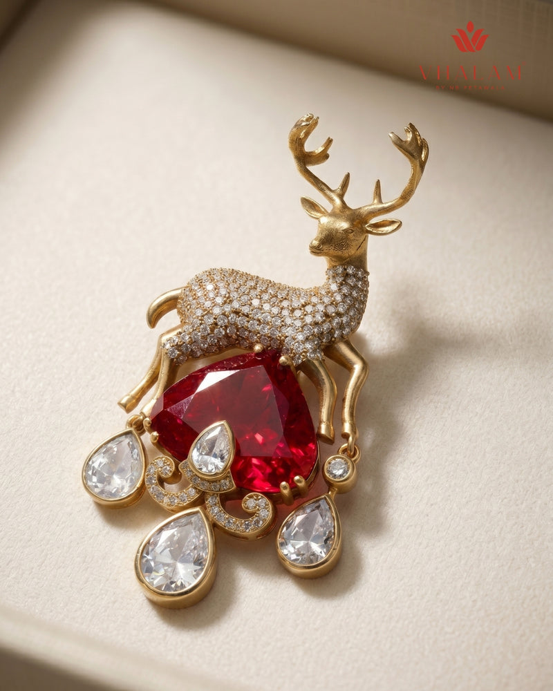 Mriga Ruby Crest Brooch