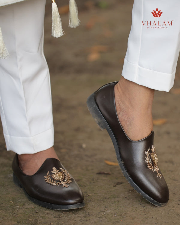 Dark Brown Loafer-Style Mojdi with Handwork – Best Seller