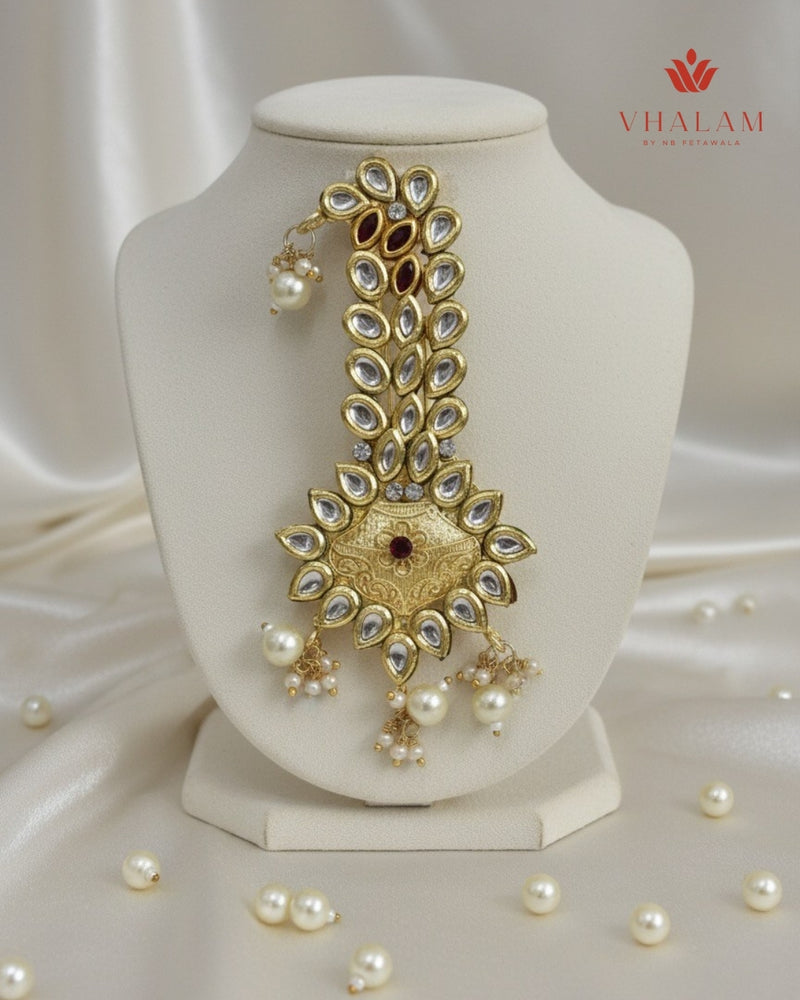 Antique Gold Kundan and Pearl Turban Brooch