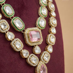 Pink Heritage Polished Gold Double-Layer Mala