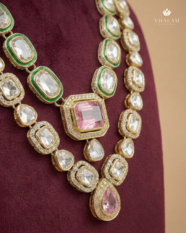 Pink Heritage Polished Gold Double-Layer Mala