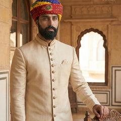 Multicolored Rajasthani Pagdi with Peacock Feather & Bandhani Print