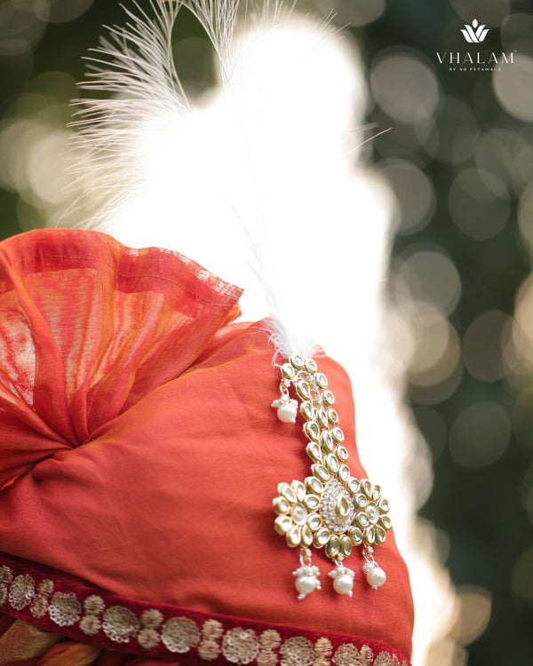 Marwadi Style Orange Groom Turban with Brooch & Feather