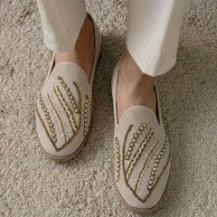 Bittern Hand-Beaded Gold & Pearl Foliage Loafers