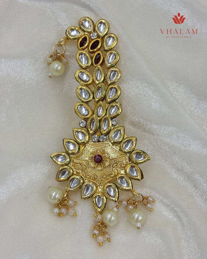 Antique Gold Kundan and Pearl Turban Brooch