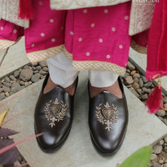 Dark Brown Loafer-Style Mojdi with Handwork – Best Seller