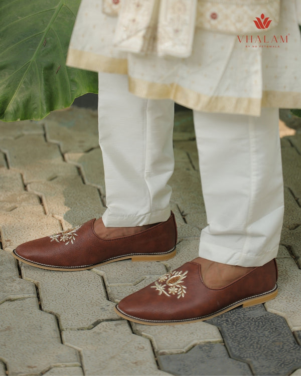Handmade Tan Mojdi with Hand Embroidery