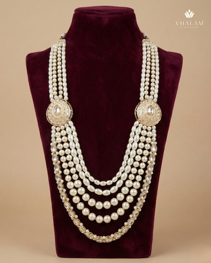 Dulha Royal Ivory Pearl & Kundan Side-Pendant Mala