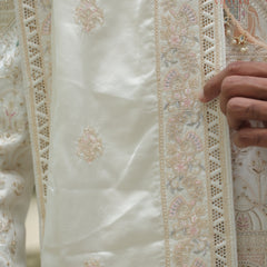Ivory Embroidered Groom Shawl with Pastel Thread Detailing