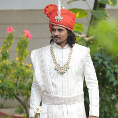Marwadi Style Orange Groom Turban with Brooch & Feather