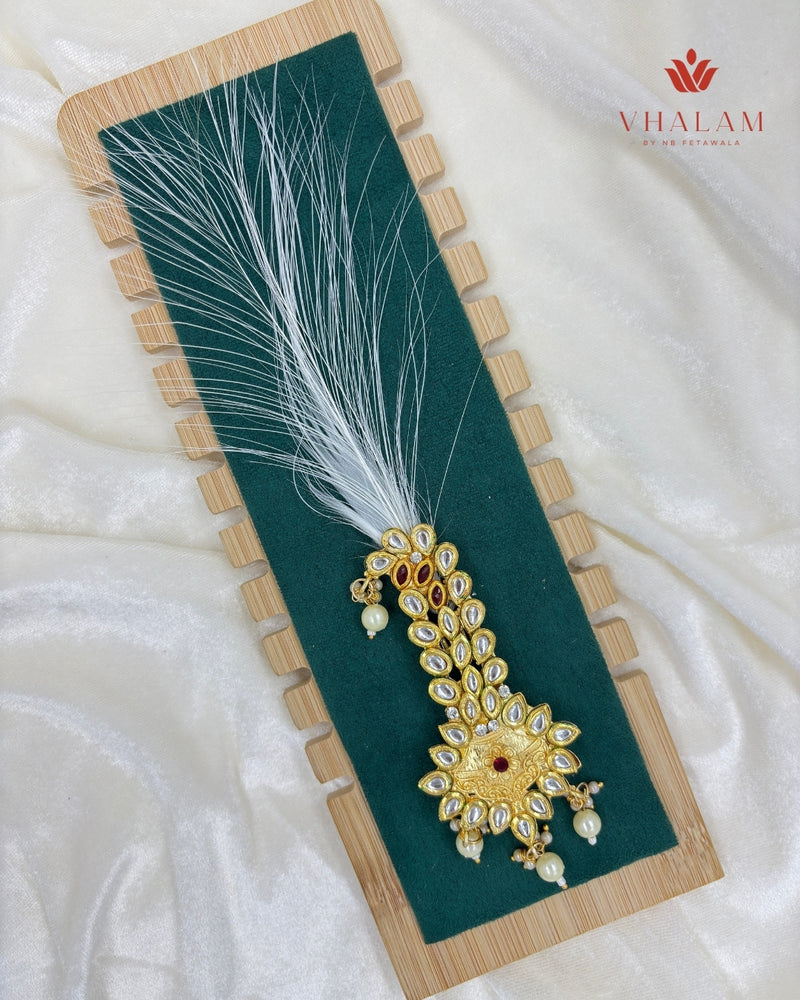 Antique Gold Kundan and Pearl Turban Brooch