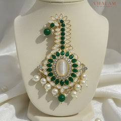 Emerald Green and White Kundan Pearl Brooch