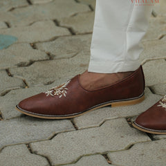 Handmade Tan Mojdi with Hand Embroidery