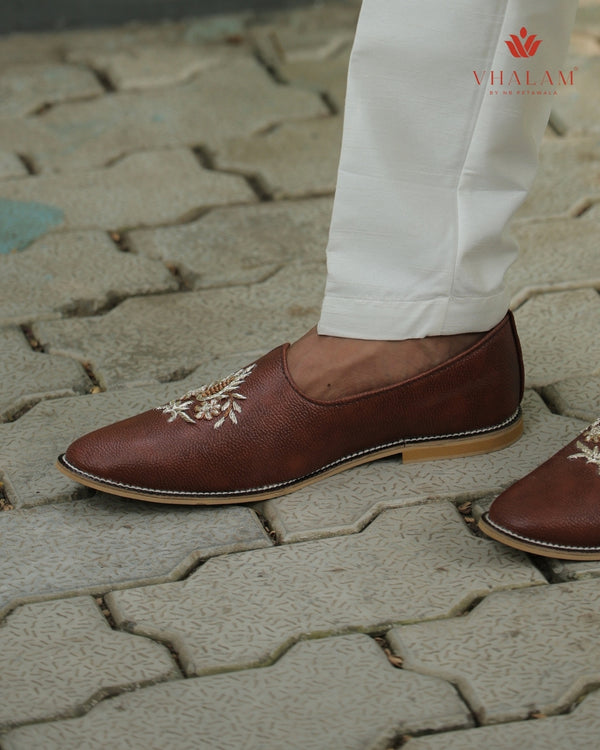 Handmade Tan Mojdi with Hand Embroidery