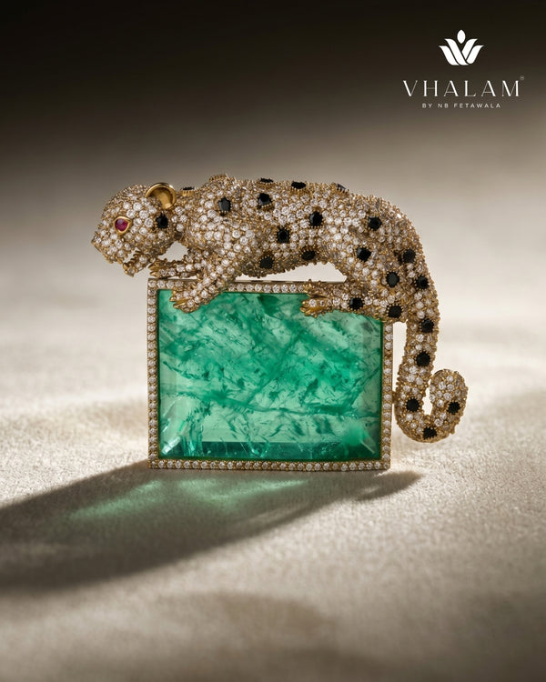 Royal Panther Pastel Green Stone Ceremonial Golden Brooch