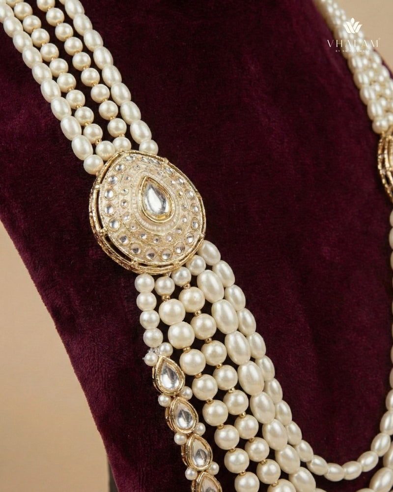 Dulha Royal Ivory Pearl & Kundan Side-Pendant Mala