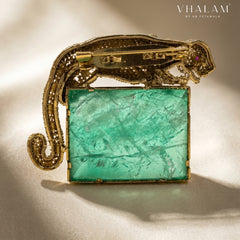 Royal Panther Pastel Green Stone Ceremonial Golden Brooch