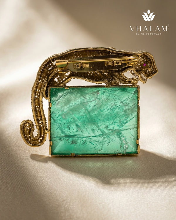 Royal Panther Pastel Green Stone Ceremonial Golden Brooch