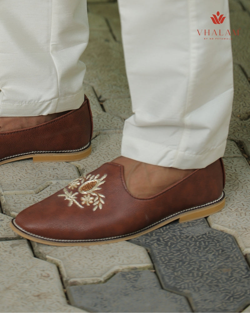 Handmade Tan Mojdi with Hand Embroidery