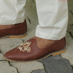 Handmade Tan Mojdi with Hand Embroidery