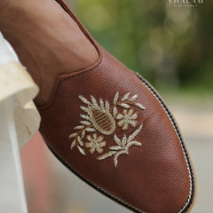 Handmade Tan Mojdi with Hand Embroidery