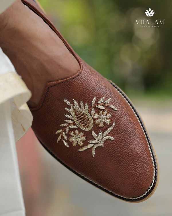 Handmade Tan Mojdi with Hand Embroidery