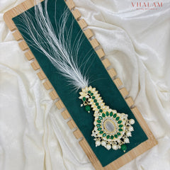 Emerald Green and White Kundan Pearl Brooch