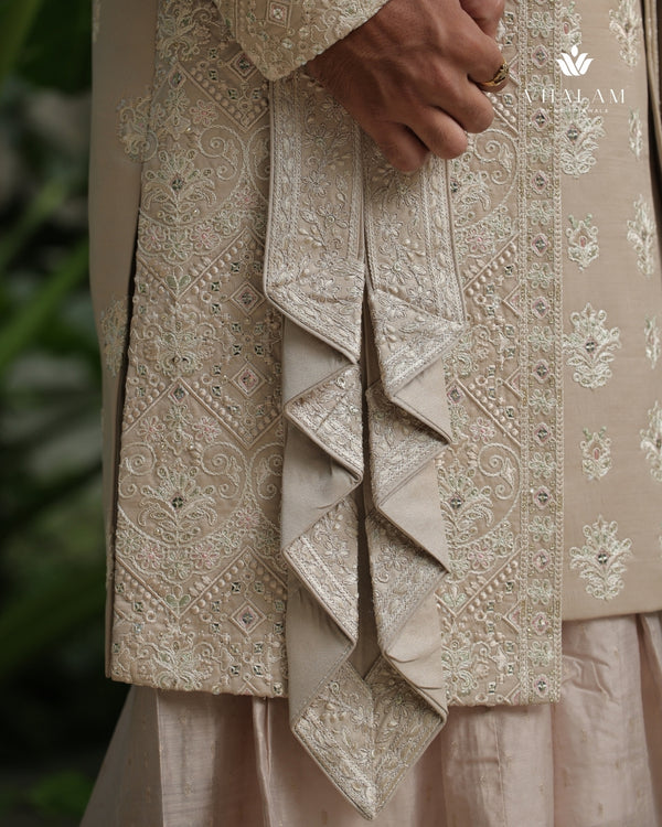 Classic Golden-Beige Dupatta with Resham Embroidery