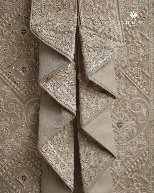 Classic Golden-Beige Dupatta with Resham Embroidery