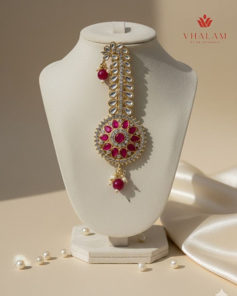 Regal Round Ruby Pink Kundan Turban Brooch