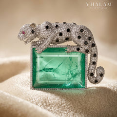 Royal Panther Pastel Green Stone Ceremonial Silver Brooch
