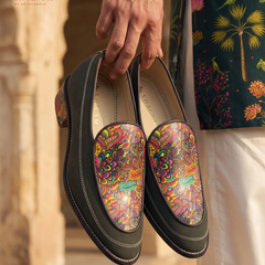 Handcrafted Maharaja Printed Green Wedding Loafers