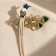 Neel Pakshi Green Stone Suit Brooch