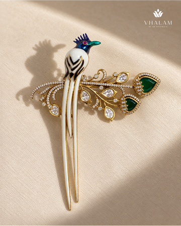 Neel Pakshi Green Stone Suit Brooch