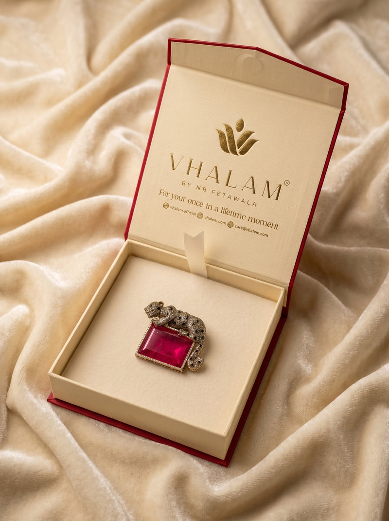 Royal Panther Pink Stone Ceremonial Golden Brooch