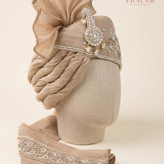 Vhalam Rajvansh Hand-Tied Safa – Champagne Gold