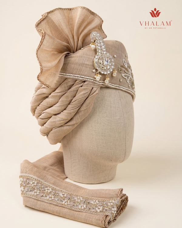 Vhalam Rajvansh Hand-Tied Safa – Champagne Gold