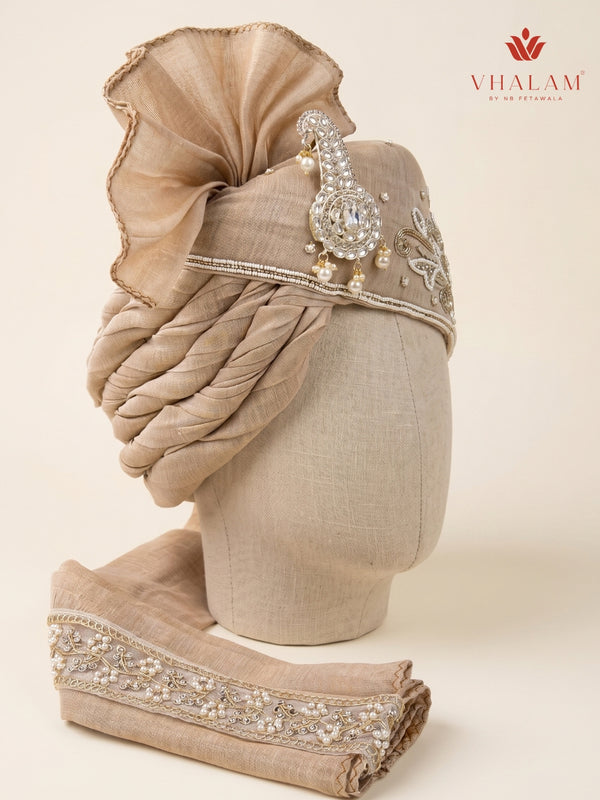 Vhalam Rajvansh Hand-Tied Safa – Champagne Gold