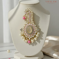 Emerald Pink and White Kundan Pearl Brooch