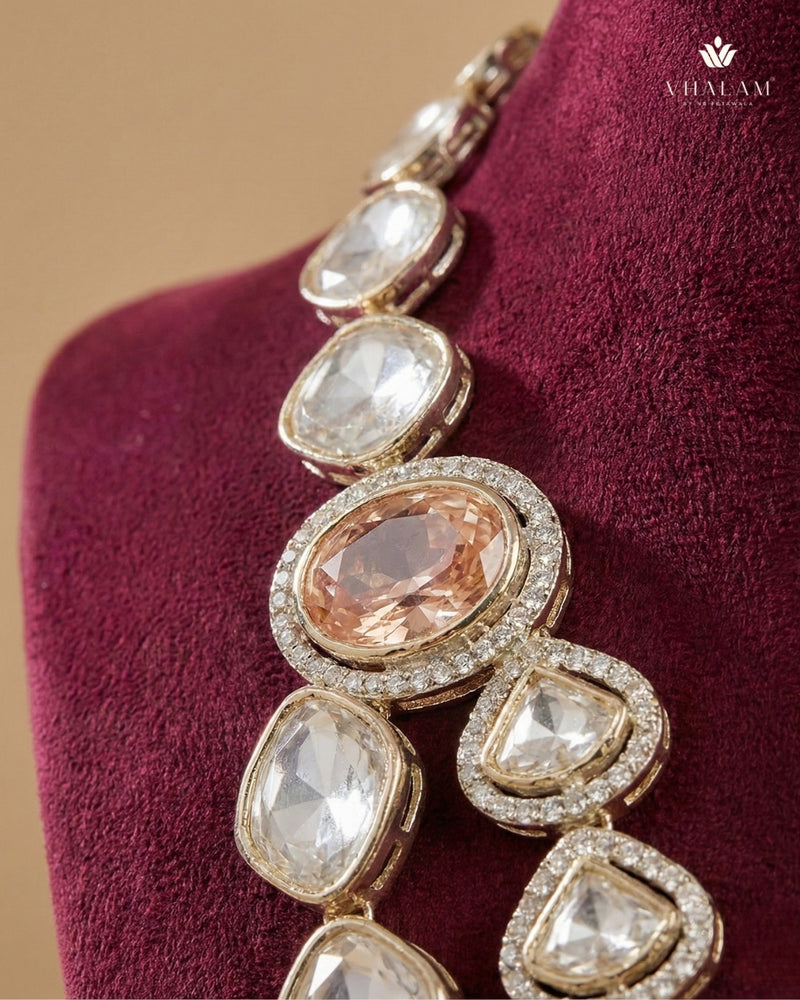 Emerald Peach Oval & Oversized Kundan 2-Layer Dulha Mala