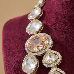 Emerald Peach Oval & Oversized Kundan 2-Layer Dulha Mala