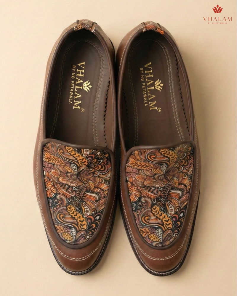 Handcrafted Maharaja Printed Brown Wedding Loafers