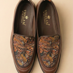 Handcrafted Maharaja Printed Brown Wedding Loafers