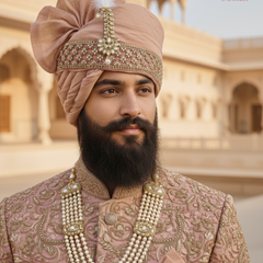 Dusty Rose Silk Groom Pagdi